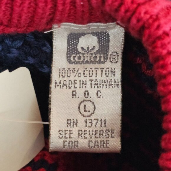 NWT John Ashford Sweater Mens Large Red Blue Plaid Cotton Crewneck Pullover - Picture 4 of 14